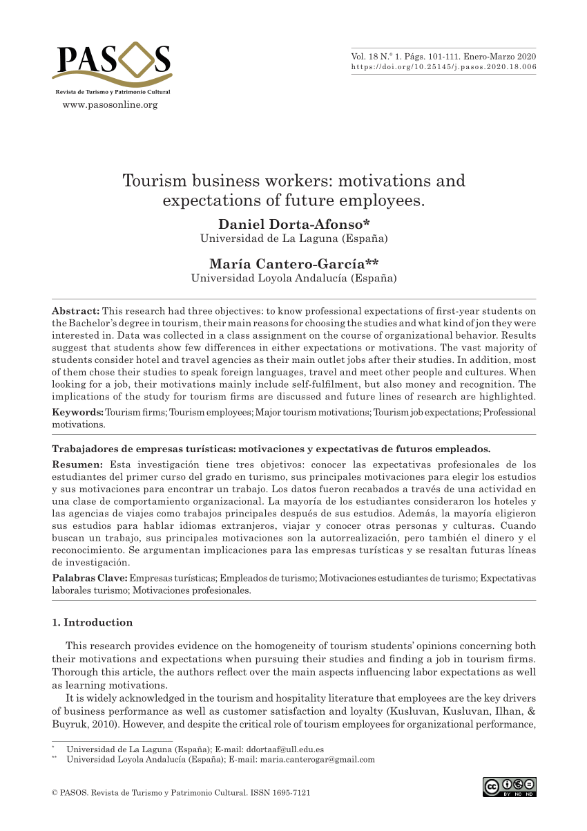 PDF) Tourism business workers: motivations and expectations of future  employees