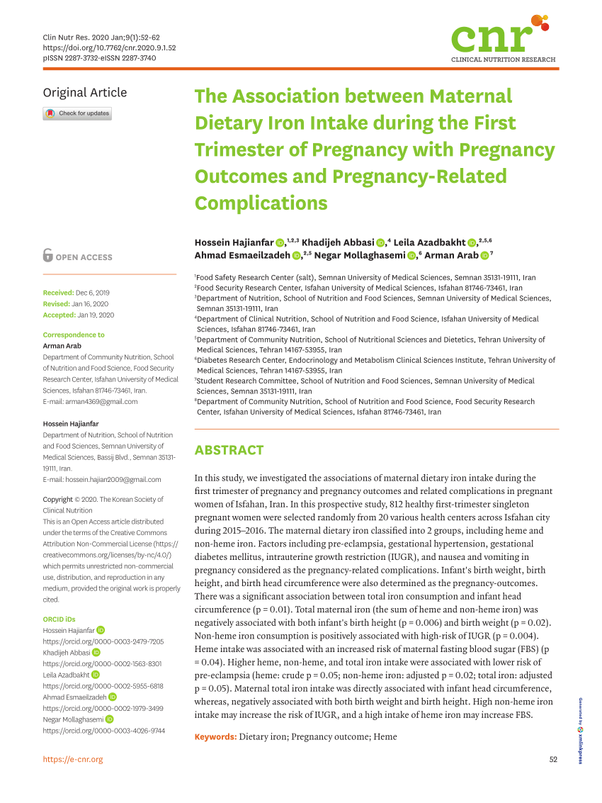 Pdf The Association Between Maternal Dietary Iron Intake During The First Trimester Of 9944