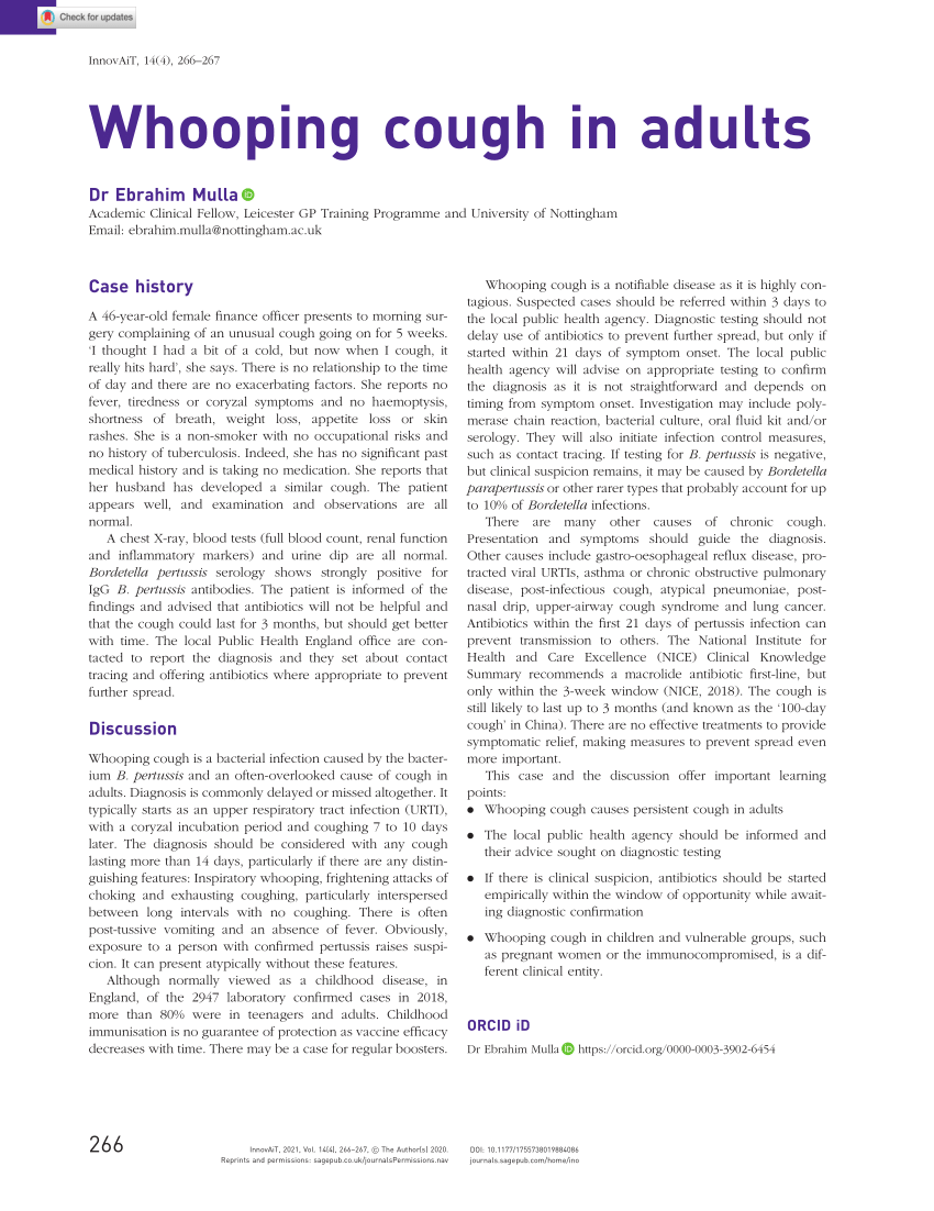 (PDF) Whooping cough in adults