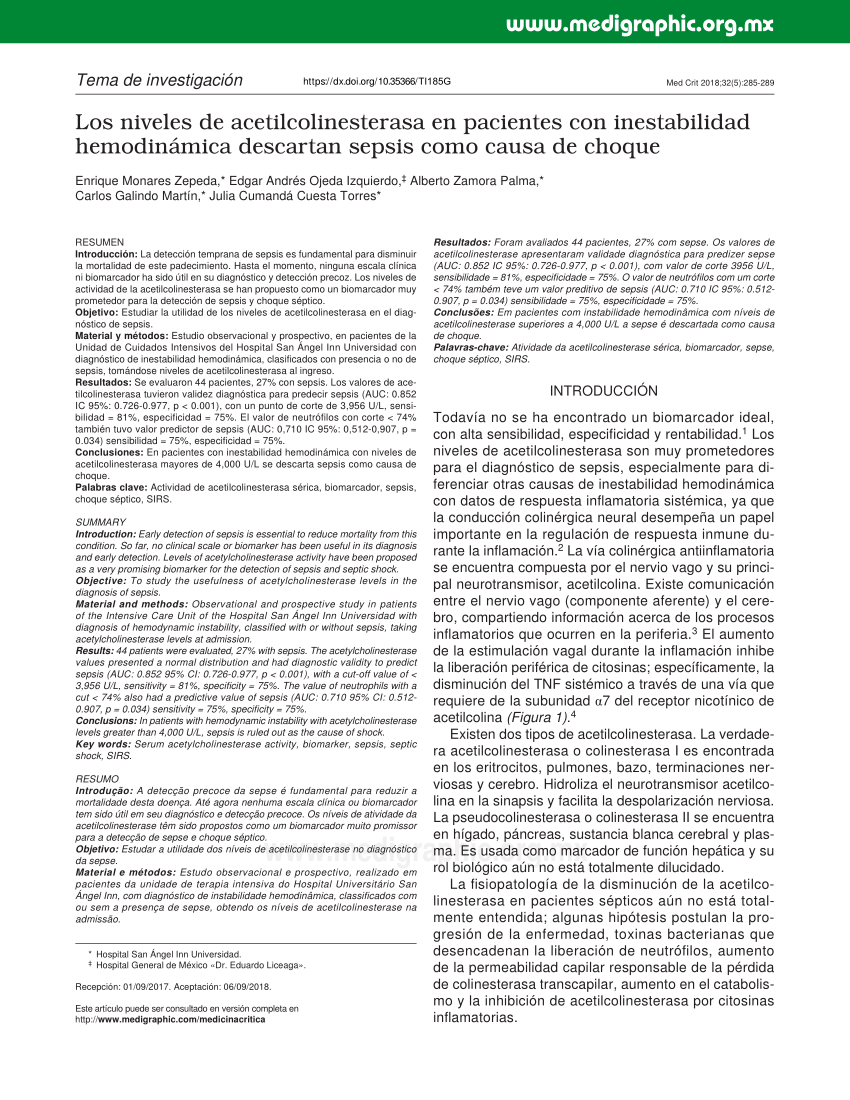 (PDF) Los niveles de acetilcolinesterasa en pacientes con inestabilidad