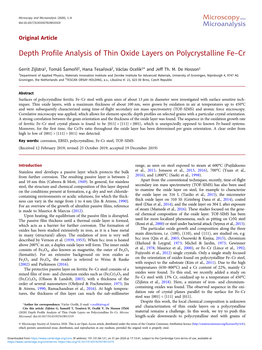 Pdf Depth Profile Analysis Of Thin Oxide Layers On