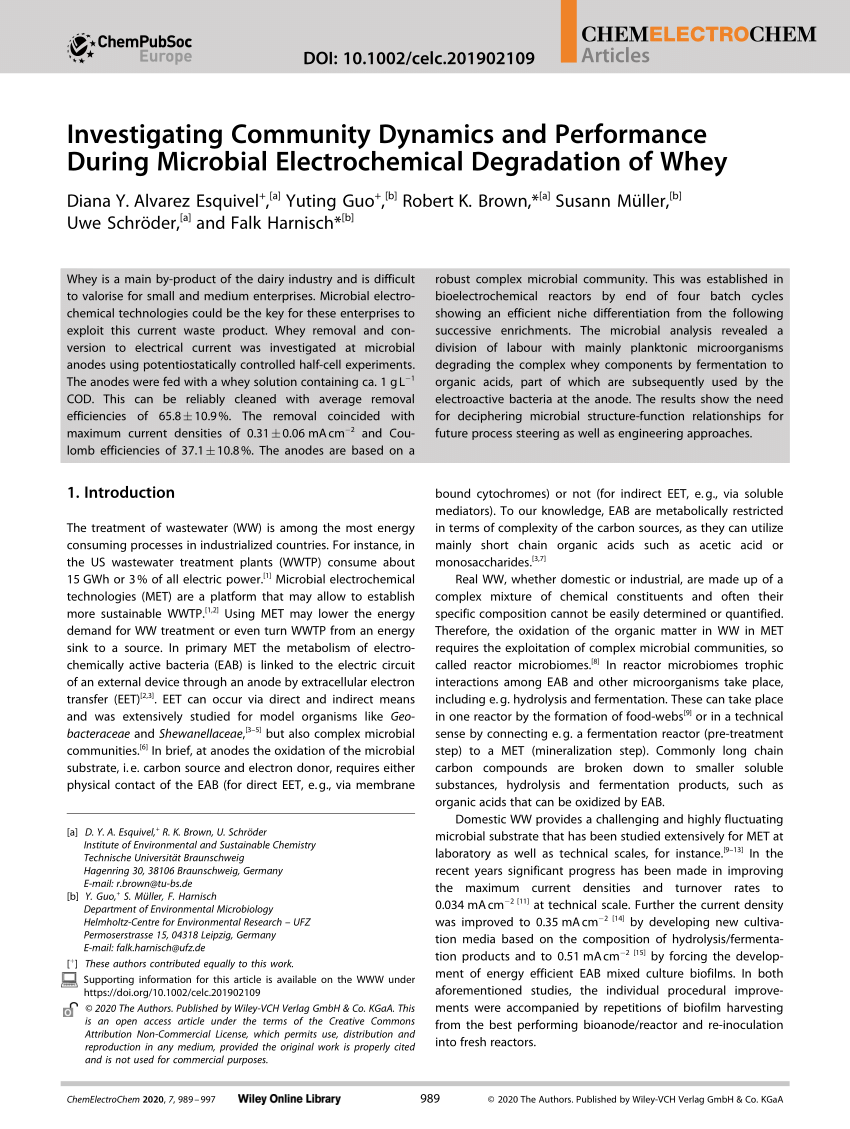 PDF) Investigating Community Dynamics and Performance During Microbial  Electrochemical Degradation of Whey