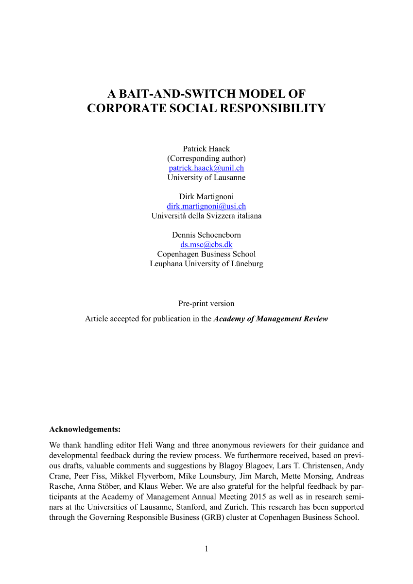 Pdf A Bait And Switch Model Of Corporate Social Responsibility