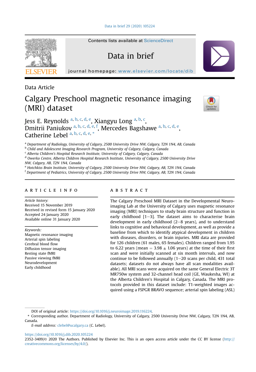 Pdf Calgary Preschool Magnetic Resonance Imaging Mri Dataset