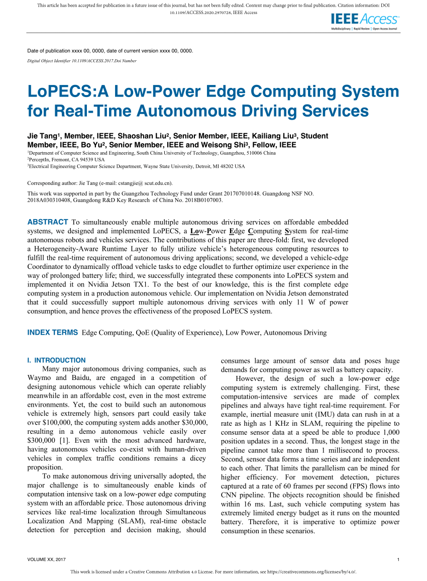 Pdf Lopecs A Low Power Edge Computing System For Real Time Autonomous Driving Services