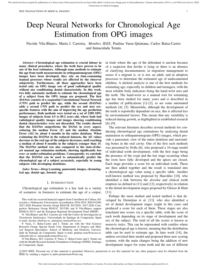 Pdf Deep Neural Networks For Chronological Age Estimation From Opg Images