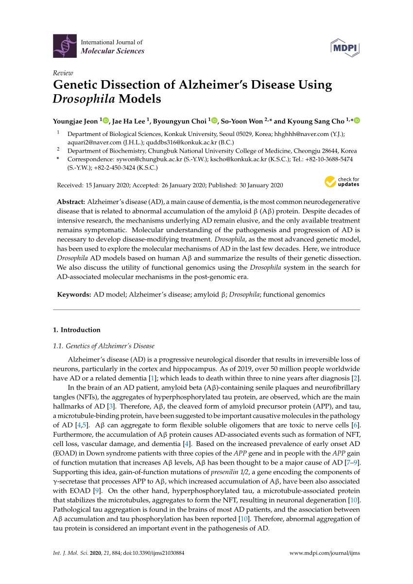 Pdf Genetic Dissection Of Alzheimer S Disease Using Drosophila Models