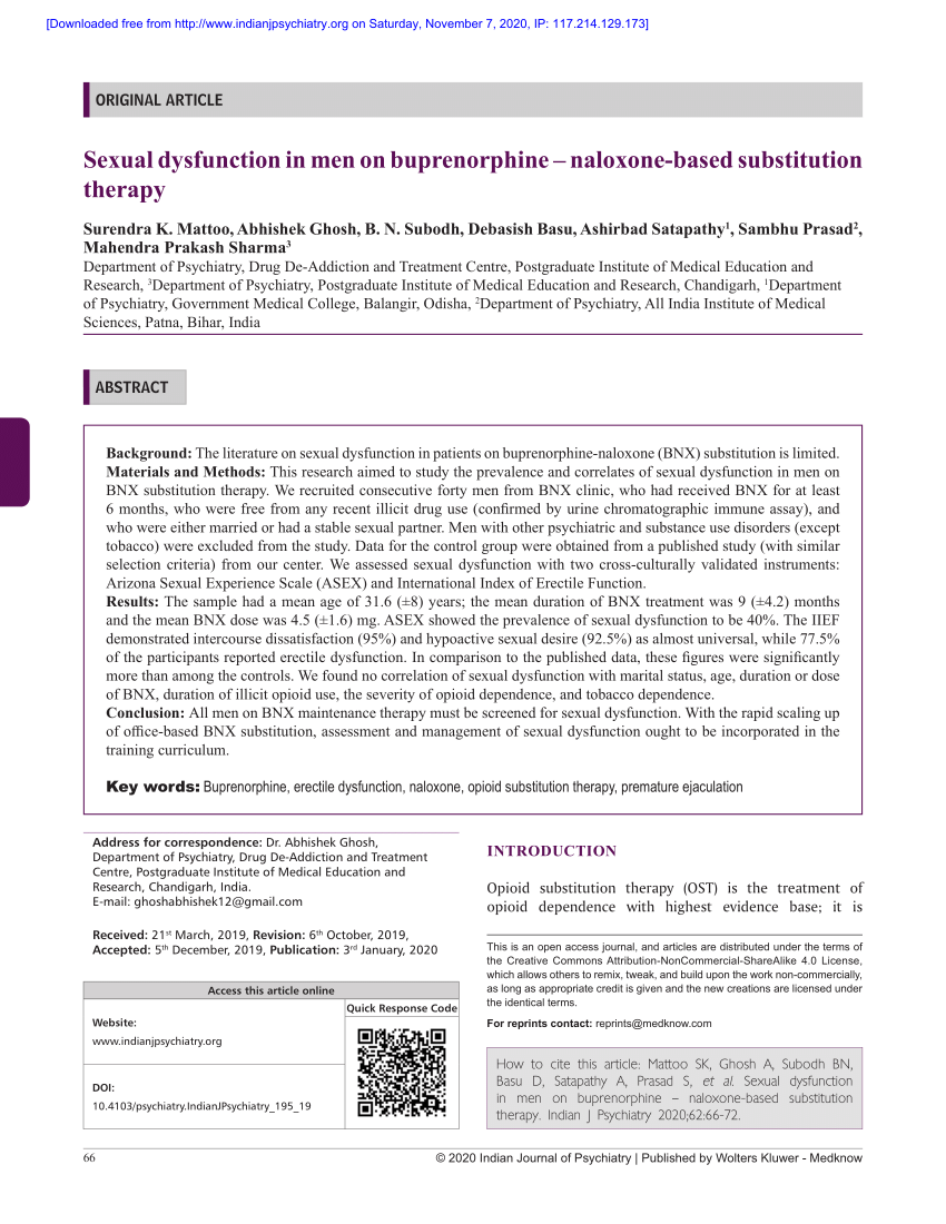 PDF Sexual dysfunction in men on buprenorphine naloxone based