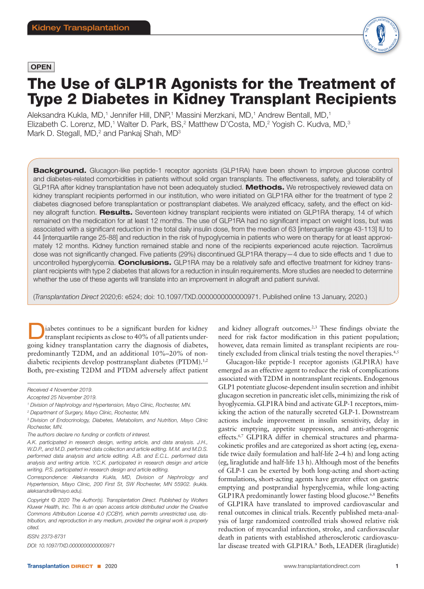 (PDF) The Use of GLP1R Agonists for the Treatment of Type 2 Diabetes in