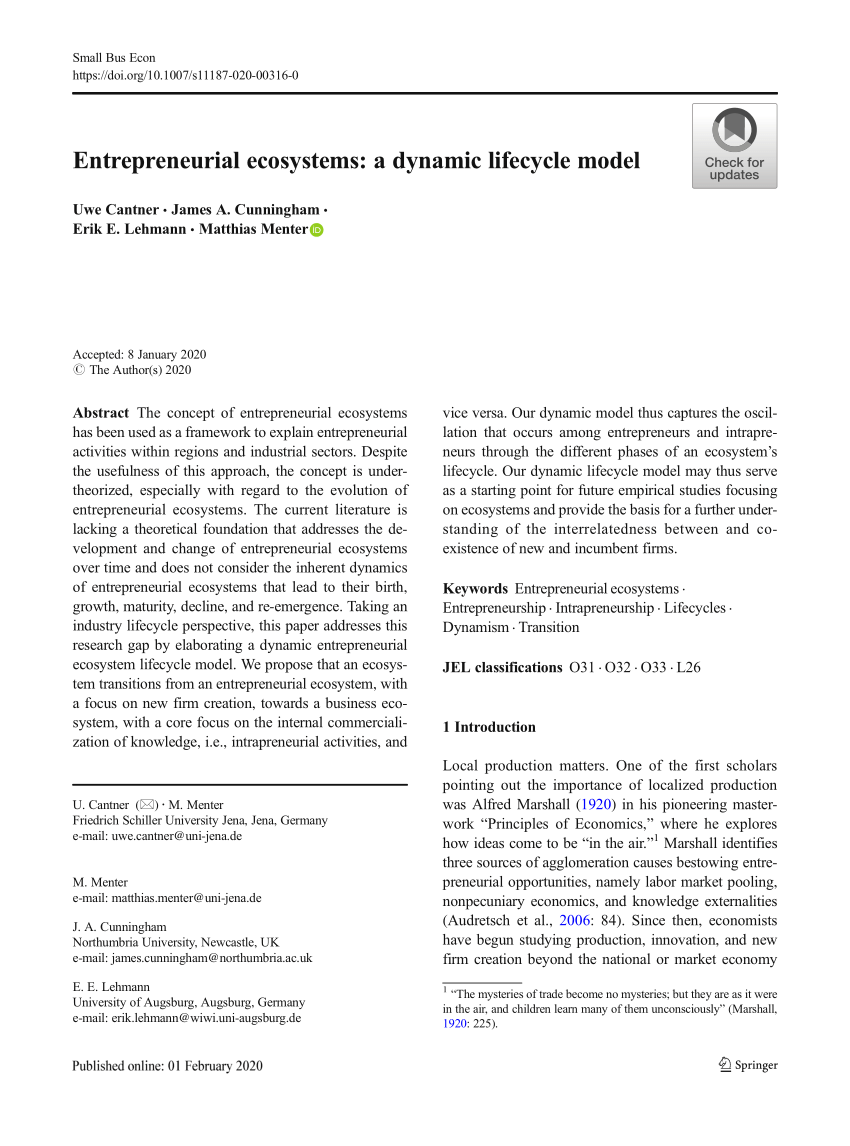 Pdf Entrepreneurial Ecosystems A Dynamic Lifecycle Model