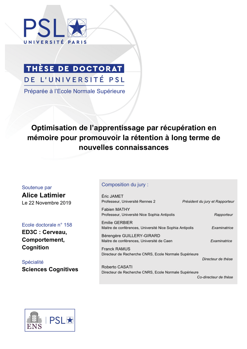 Pdf Optimisation De L Apprentissage Par Recuperation En Memoire Pour Promouvoir La Retention A Long Terme De Nouvelles Connaissances