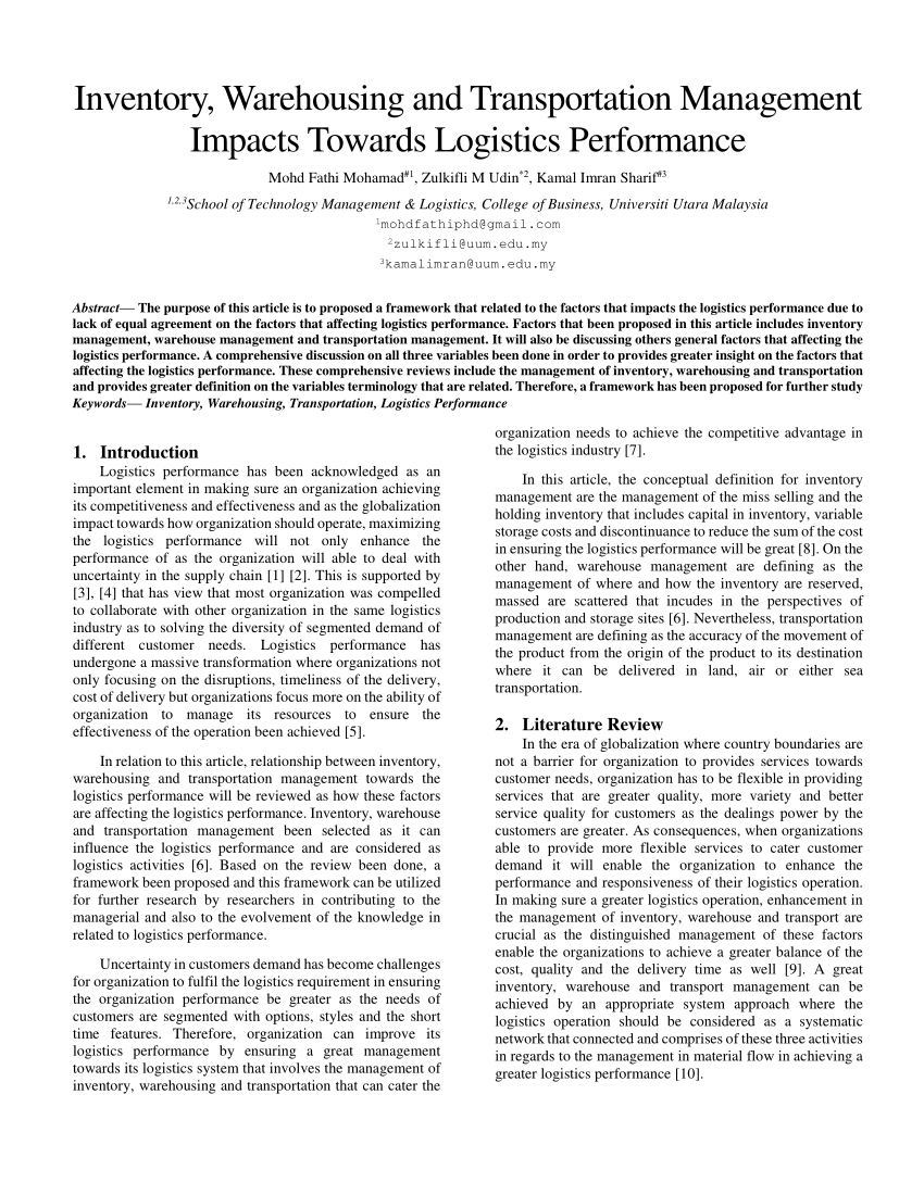 research paper on logistics performance