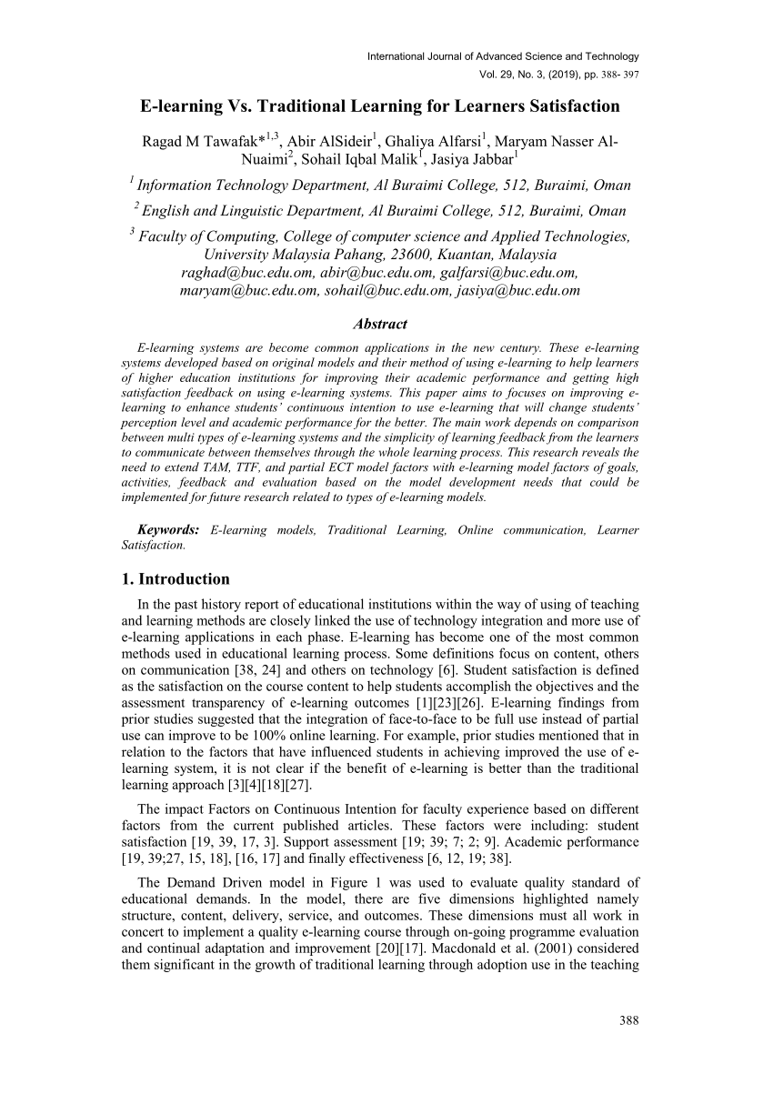 traditional learning vs online learning research paper