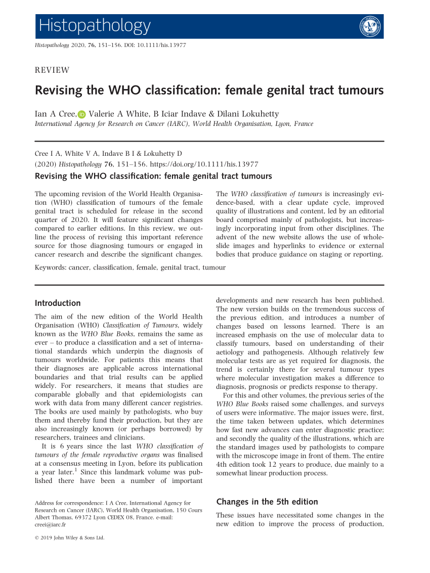 Pdf Revising The Who Classification Female Genital Tract Tumours Revising The Who