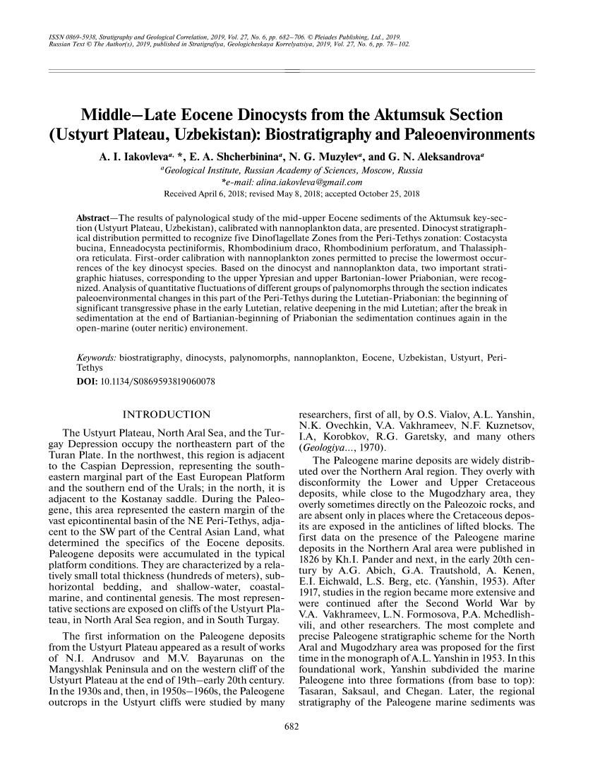 PDF) Middle–Late Eocene Dinocysts from the Aktumsuk Section (Ustyurt Uzbekistan): Biostratigraphy and Paleoenvironments