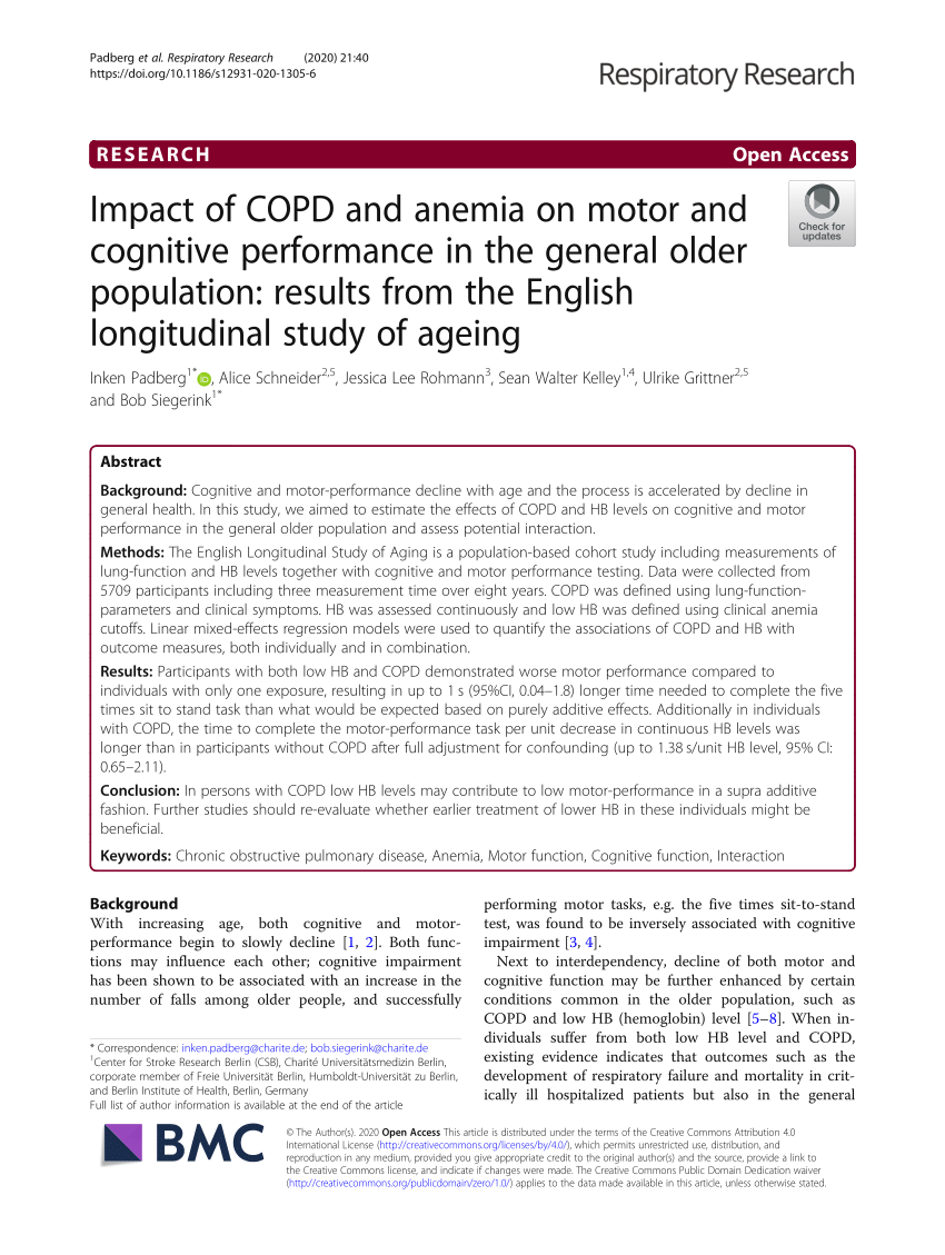 Pdf Impact Of Copd And Anemia On Motor And Cognitive Performance In The General Older 