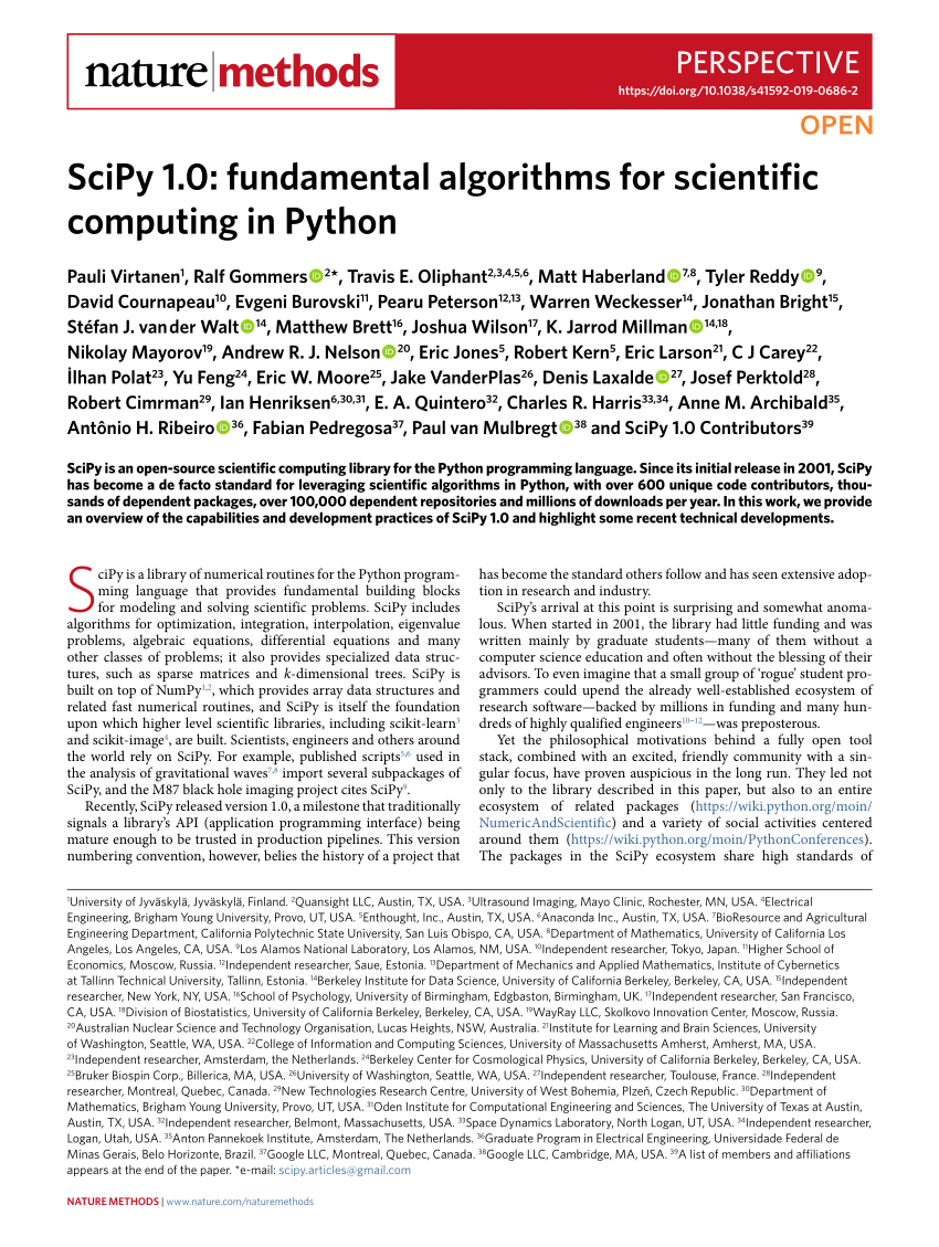Pdf Scipy 1 0 Fundamental Algorithms For Scientific Computing In