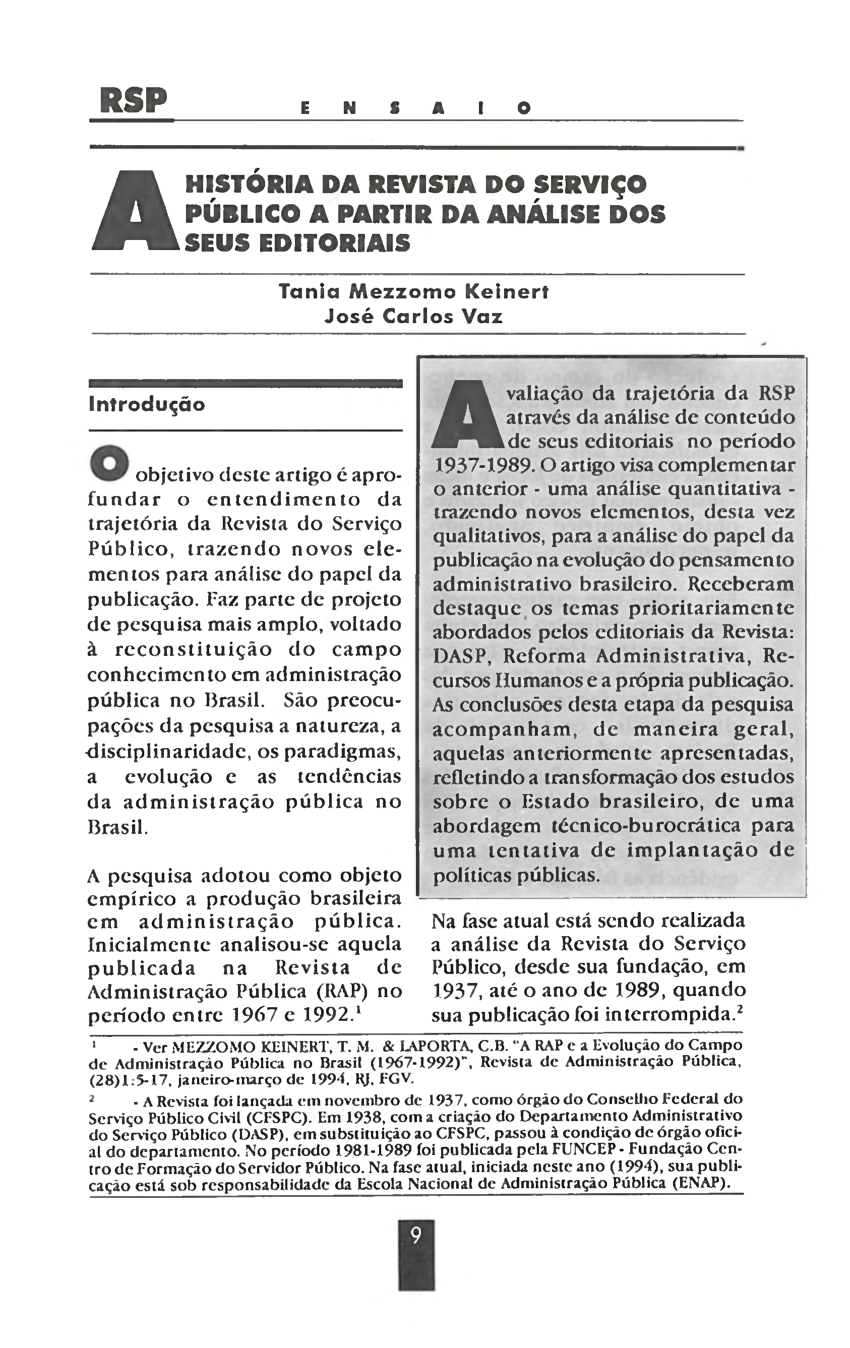 Pdf A Historia Da Revista Do Servico Publico A Partir Da Analise Dos Seus Editoriais