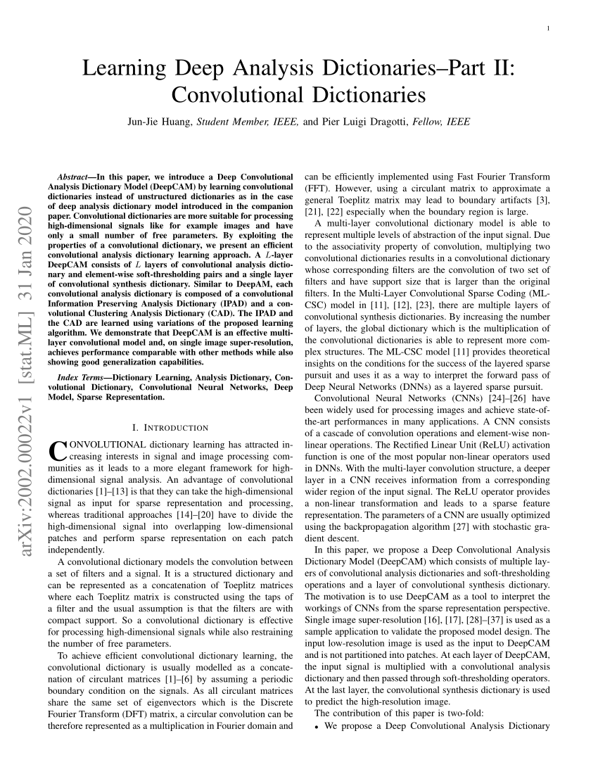 Pdf Learning Deep Analysis Dictionaries Part Ii Convolutional Dictionaries 