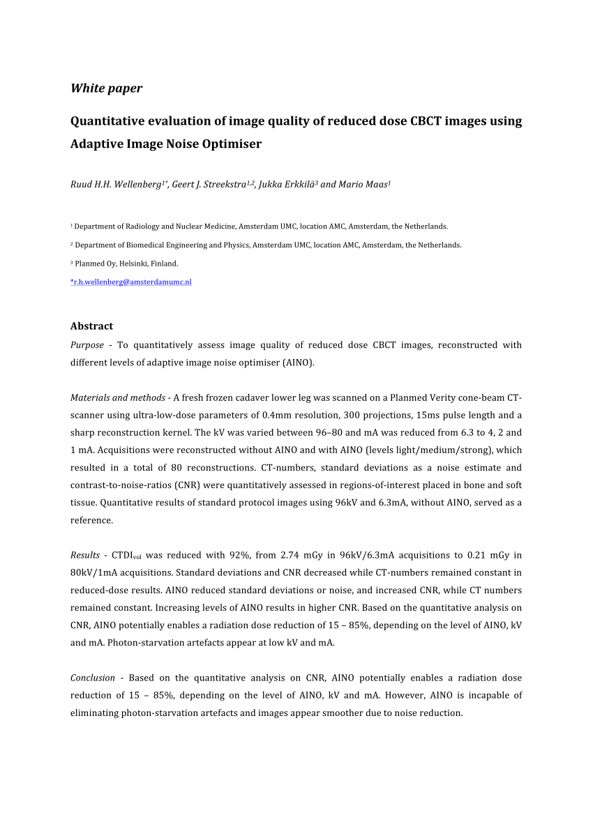 (PDF) Quantitative evaluation of image quality of reduced dose CBCT