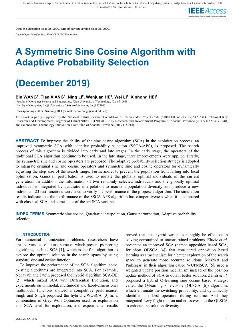 (PDF) A Symmetric Sine Cosine Algorithm With Adaptive Probability Selection
