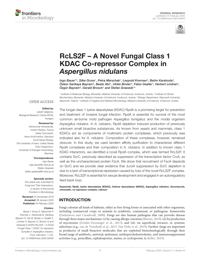 PDF) RcLS2F – A Novel Fungal Class 1 KDAC Co-repressor Complex in ...