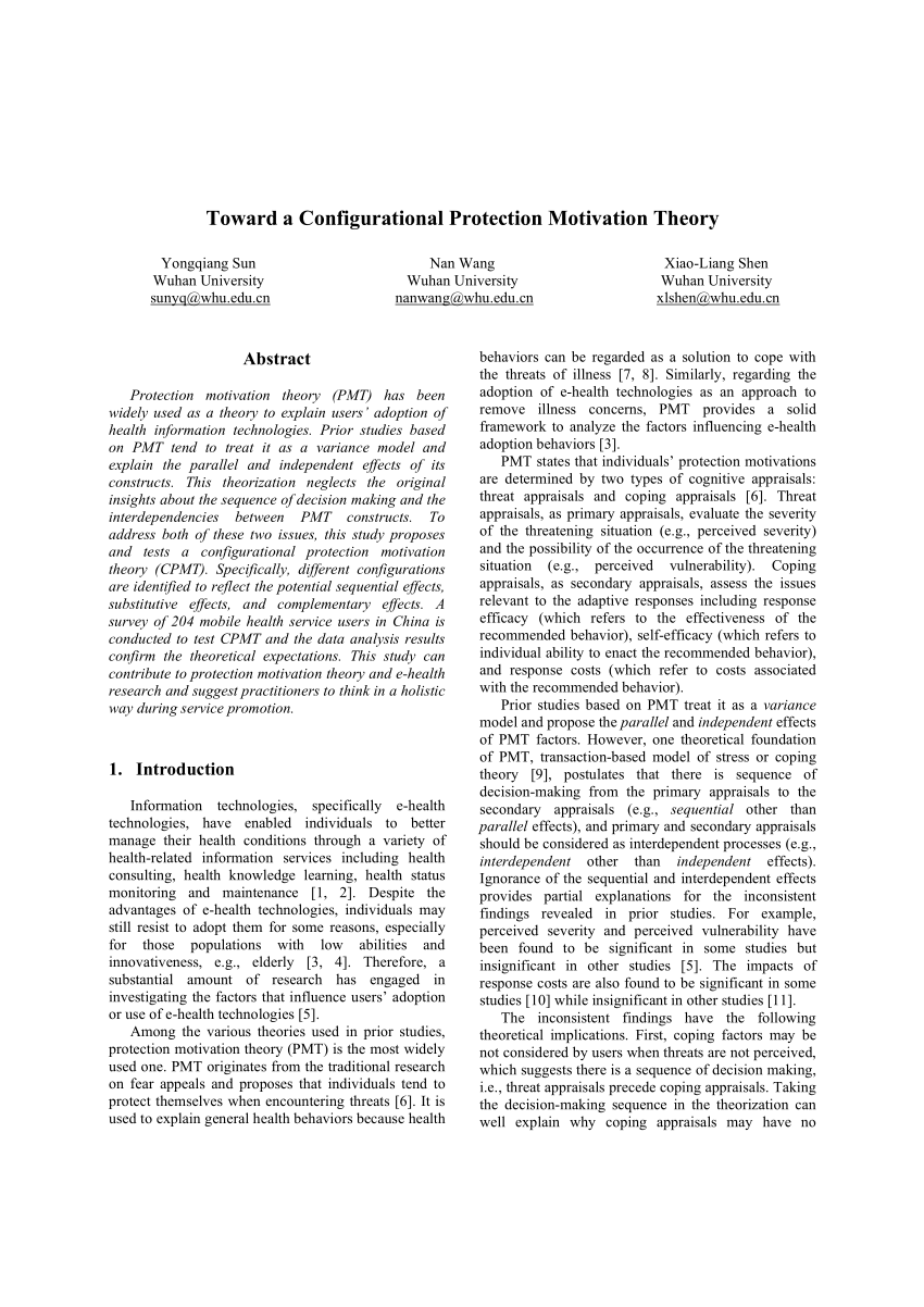 Pdf Toward A Configurational Protection Motivation Theory