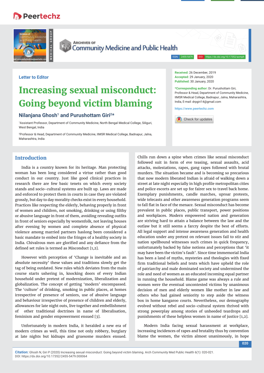 Pdf Increasing Sexual Misconduct Going Beyond Victim Blaming