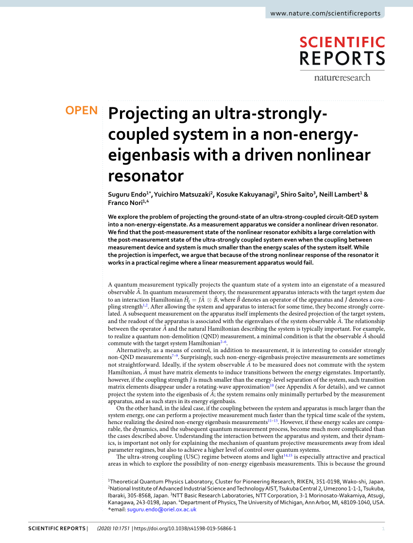 PDF) Projecting an ultra-strongly-coupled system in a non-energy 