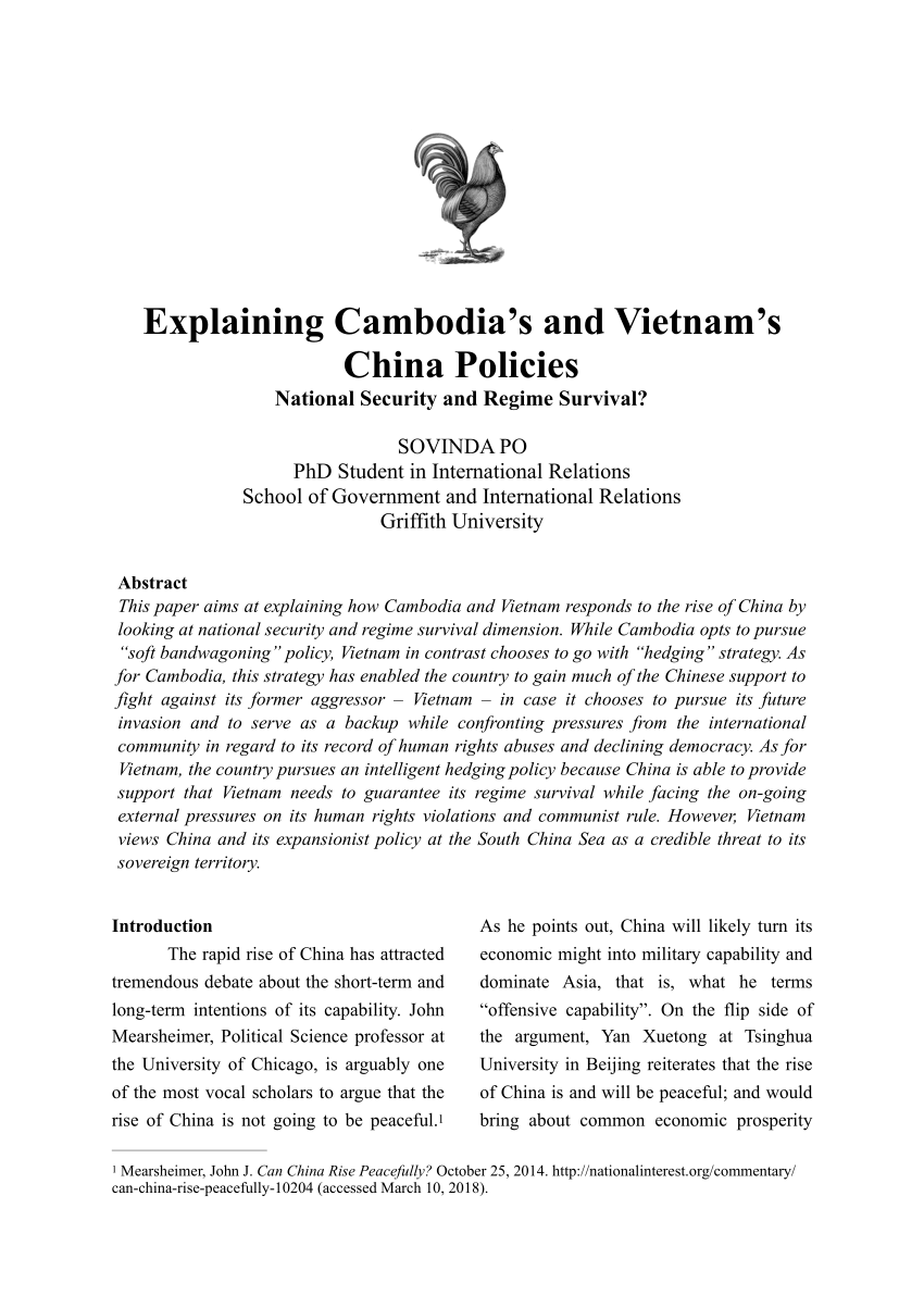 Pdf Explaining Cambodia S And Vietnam S China Policies National Security And Regime Survival