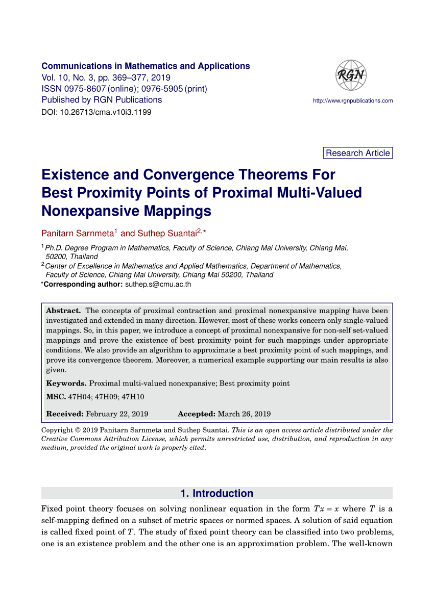 Pdf Existence And Convergence Theorems For Best Proximity Points Of Proximal Multi Valued Nonexpansive Mappings
