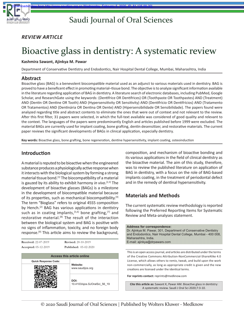 bioactive glass in dentistry