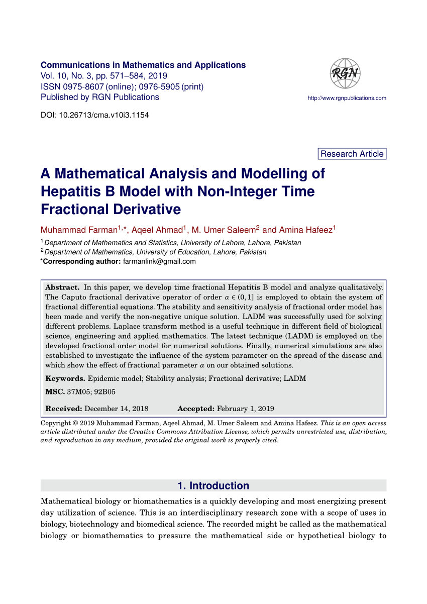 (PDF) A Mathematical Analysis and Modelling of Hepatitis B Model with