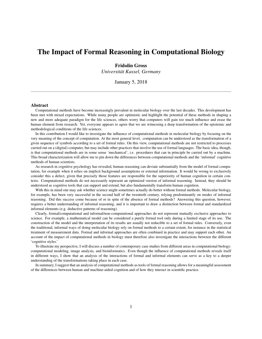 (PDF) The Impact of Formal Reasoning in Computational Biology