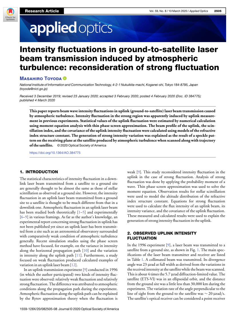 Intensity Fluctuations In Ground To Satellite Laser Beam Transmission