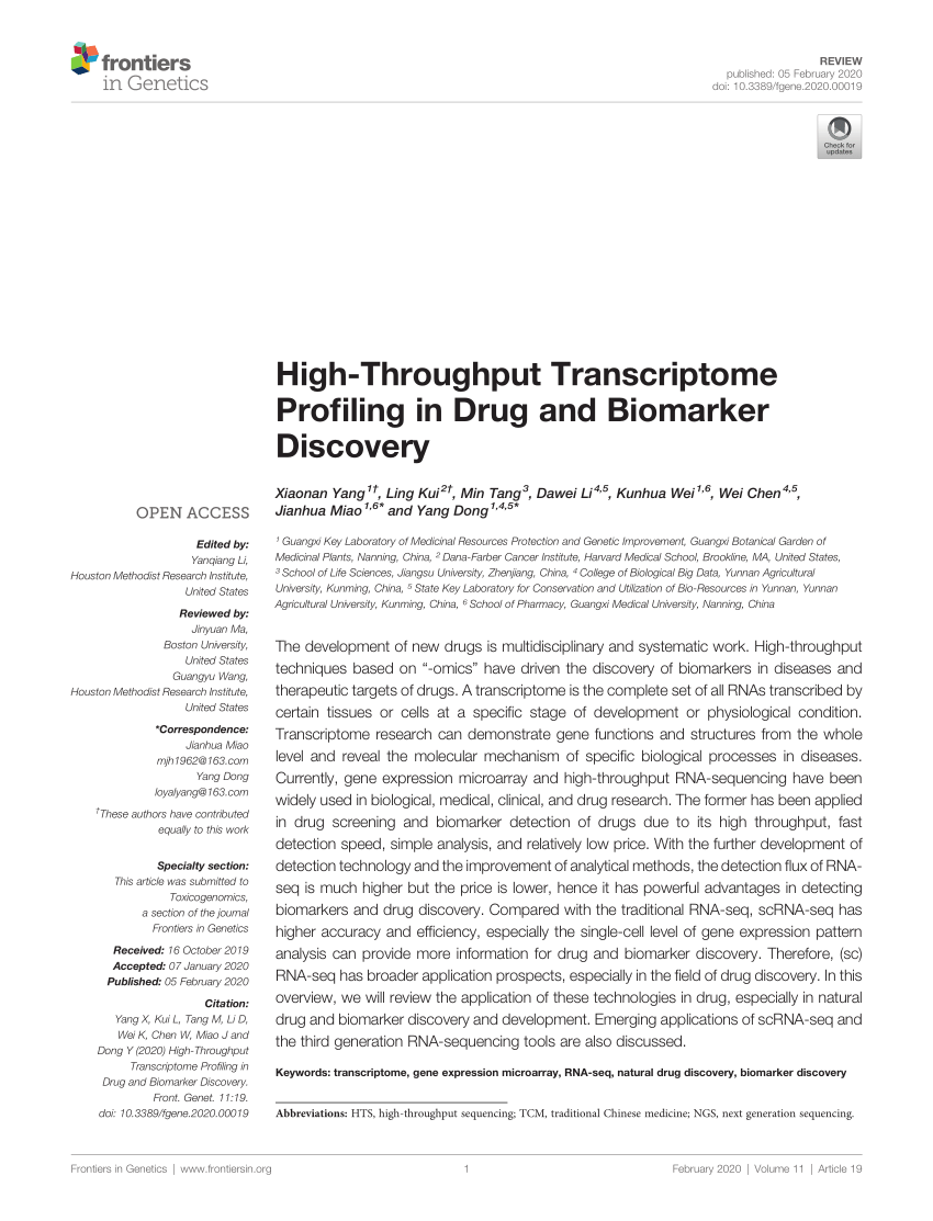 PDF) High-Throughput Transcriptome Profiling in Drug and Biomarker 