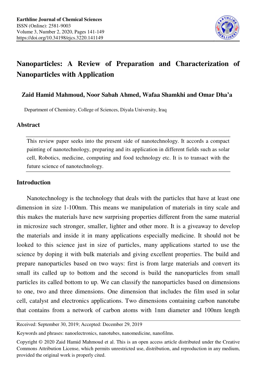 literature review of nanoparticles