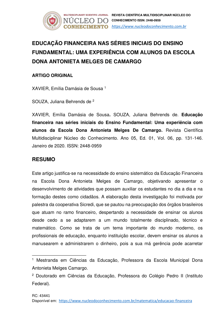 PDF) EXPLORANDO A INTERDISCIPLINARIDADE ENTRE LÍNGUA PORTUGUESA E  MATEMÁTICA NO DESENVOLVIMENTO DE UM PROJETO DE EDUCAÇÃO FINANCEIRA