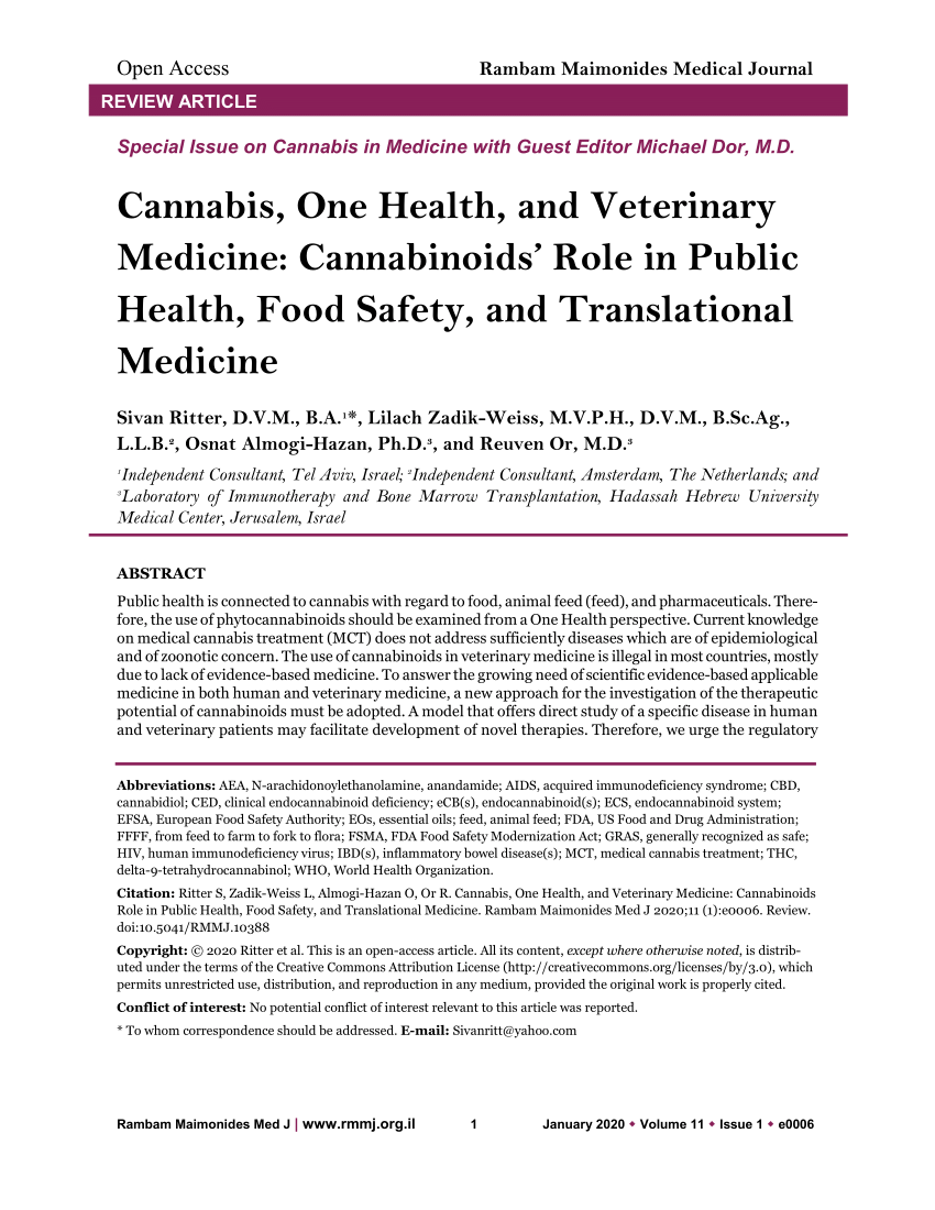 Pdf Cannabis One Health And Veterinary Medicine Cannabinoids Role In Public Health Food Safety And Translational Medicine