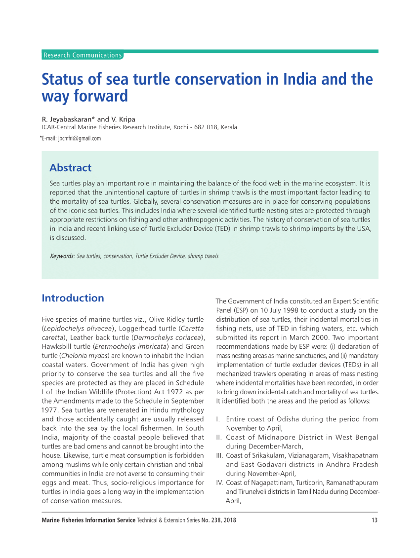Status of sea turtle conservation in India and the way forward