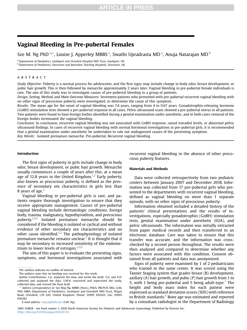 PDF) Vaginal Bleeding in Pre-pubertal Females