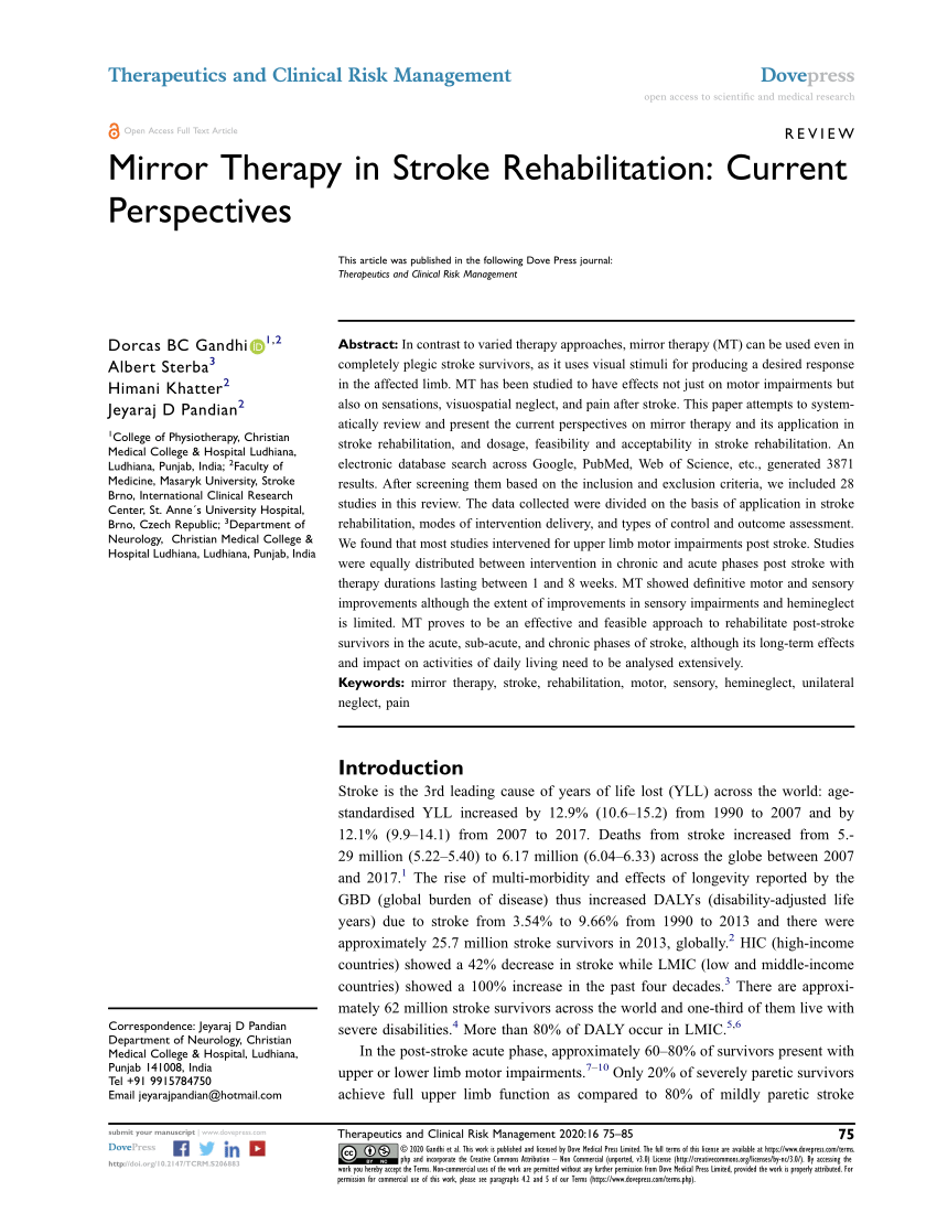 (PDF) Mirror Therapy in Stroke Rehabilitation: Current Perspectives