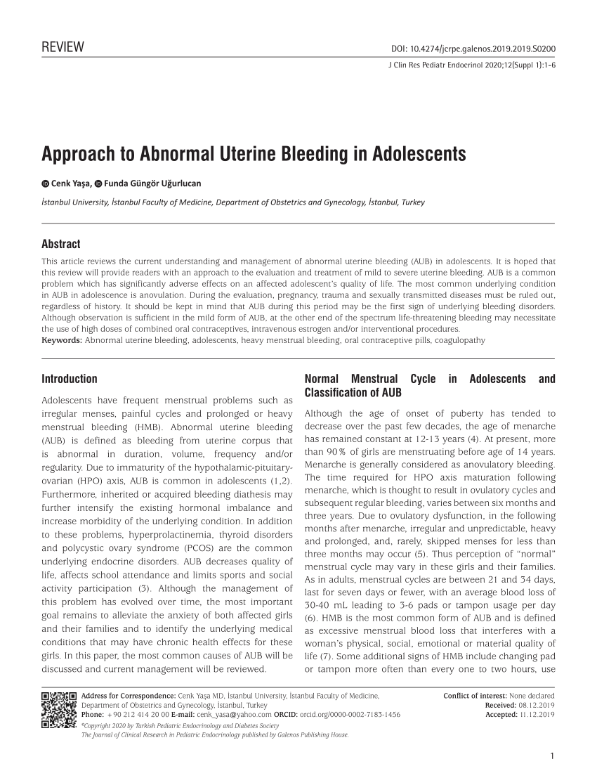 pdf approach to abnormal uterine bleeding in adolescents