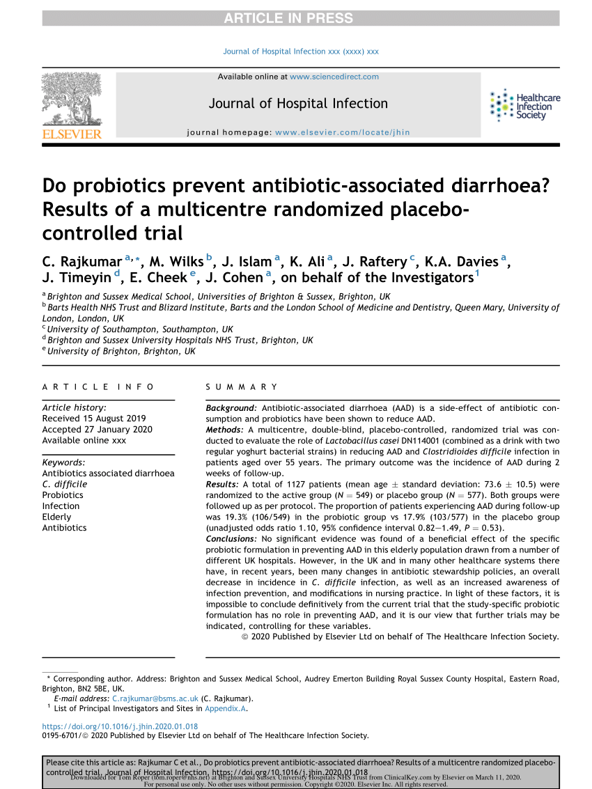 PDF) Do Probiotics prevent antibiotic associated diarrhoea? Results of a  multicentre randomised placebo-controlled trial