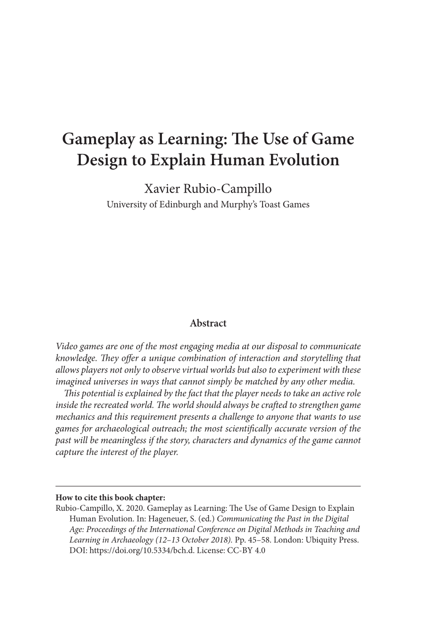 PDF) Gameplay as Learning: The Use of Game Design to Explain Human Evolution