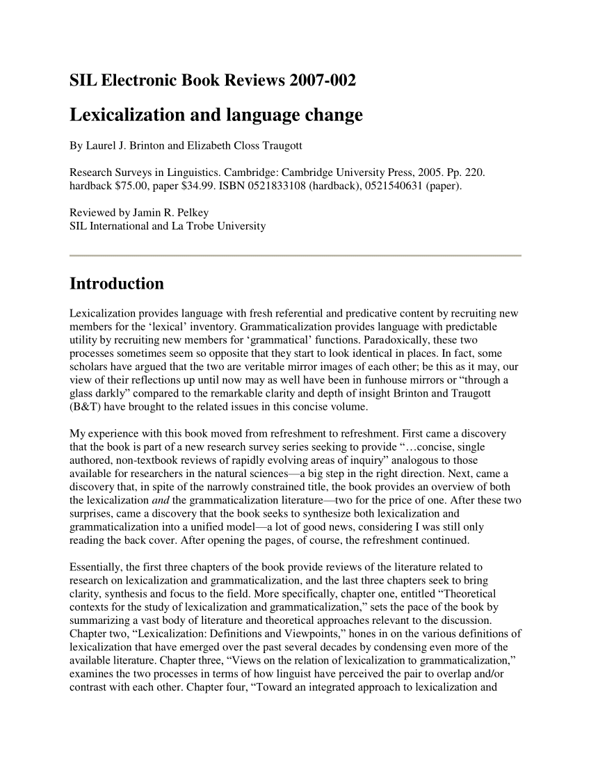 PDF) Review of Brinton & Traugott, Lexicalization and Language Change