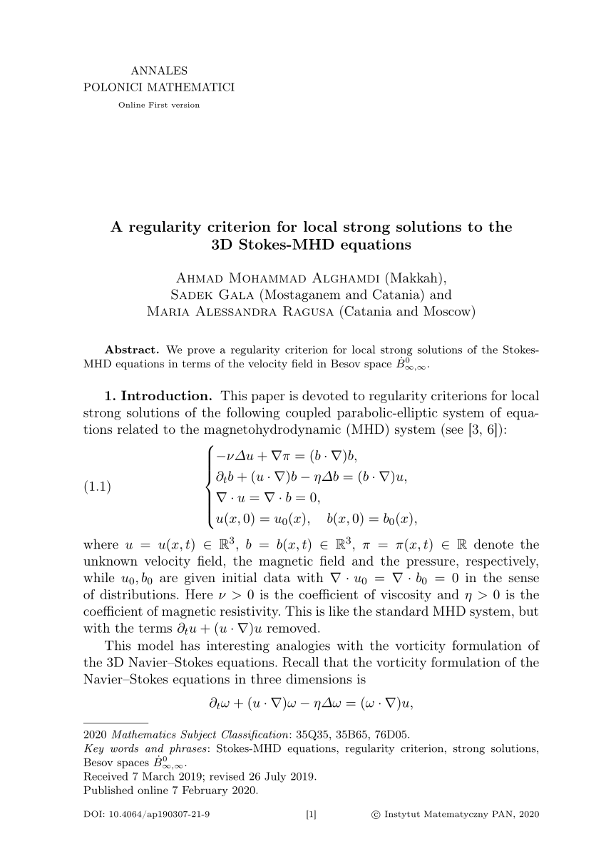 Pdf A Regularity Criterion For Local Strong Solutions To The 3d Stokes Mhd Equations