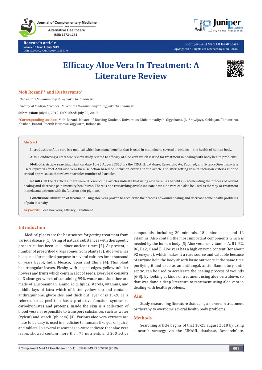literature review of aloe vera pdf