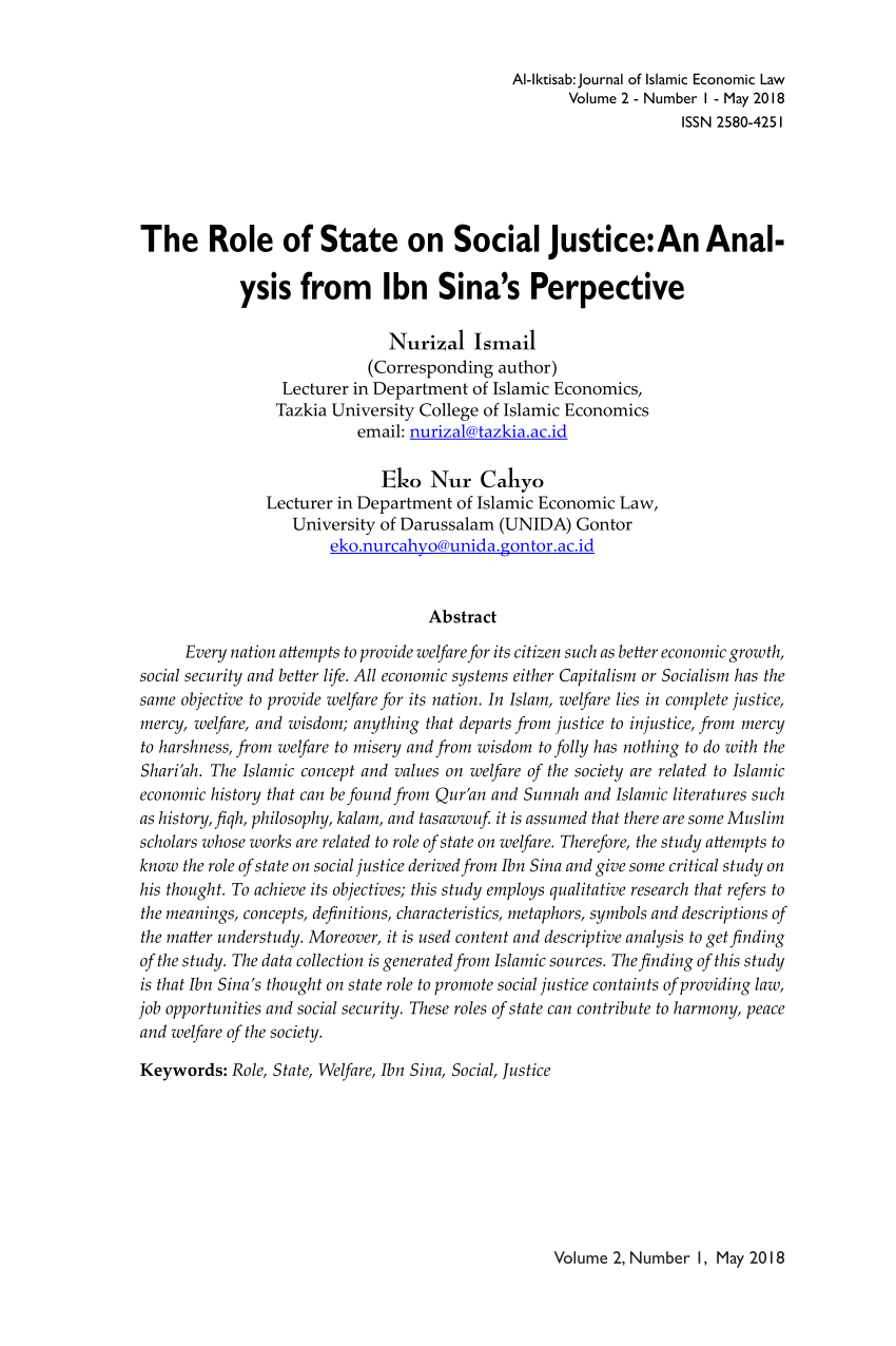 Pdf The Role Of State On Social Justice An Analysis From Ibn Sina S Perpective