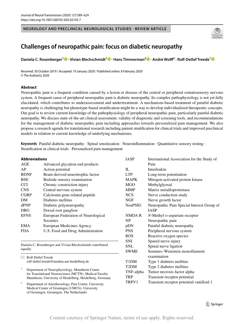 Pdf Challenges Of Neuropathic Pain Focus On Diabetic Neuropathy